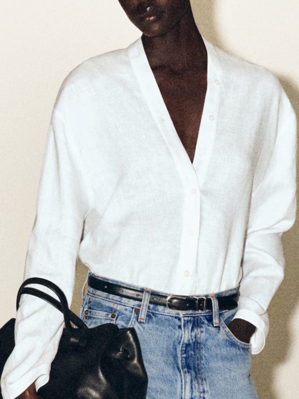 Cos White Cropped V-Neck Poplin Shirt